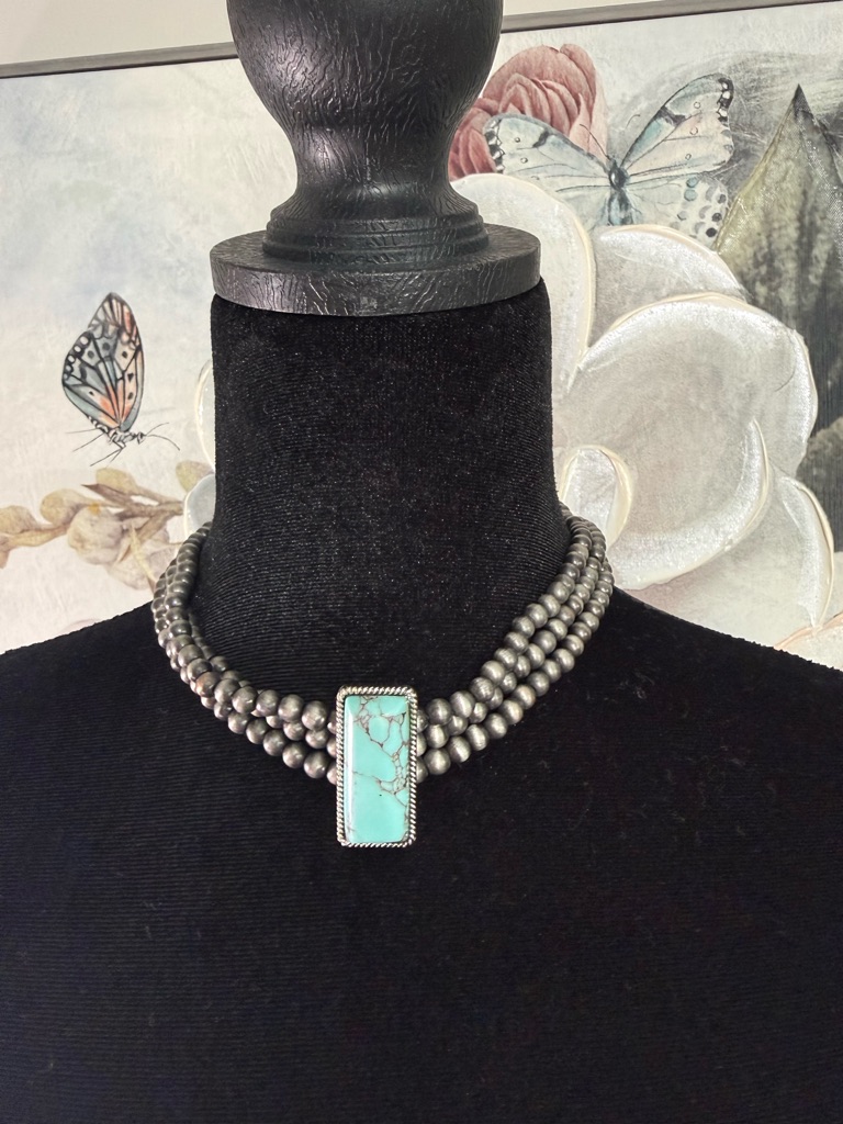 Icon Turquoise And Silver Multi-Strand Choker 15$